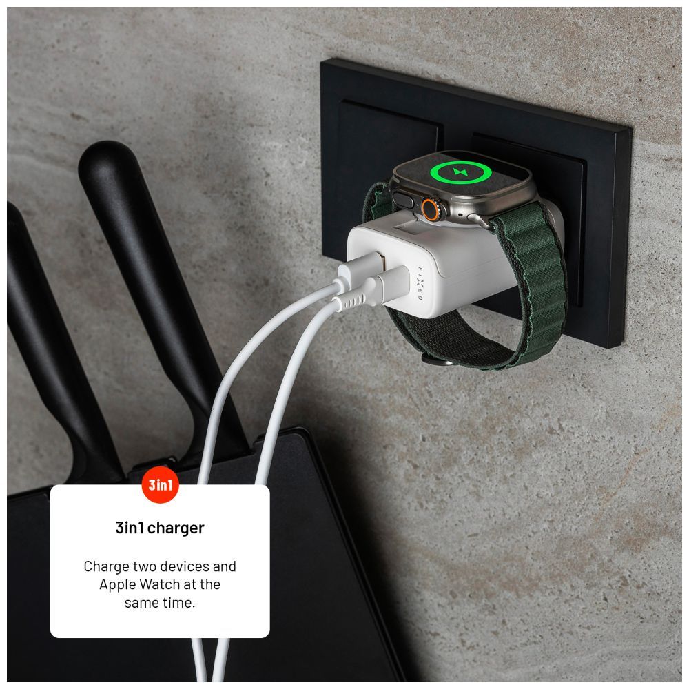 FIXED Hálózati aljzat utazó adapter 33W, fehér