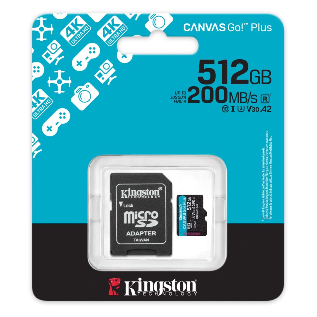 Kingston 512GB microSDXC Canvas Go Plus Gen4 Class 10 UHS-I U3 + adaper