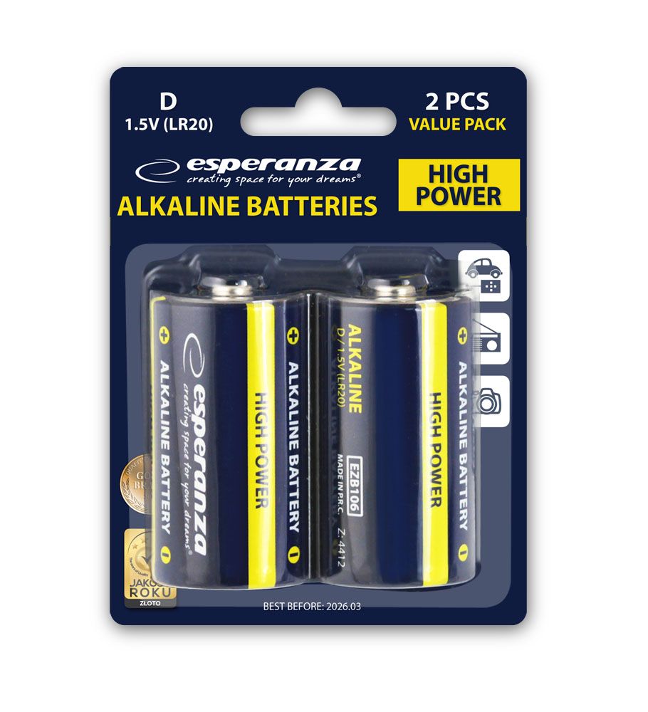 Esperanza LR20 Alkáli Elem 2db/csomag
