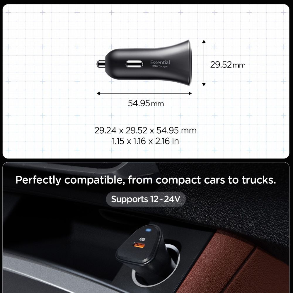 Spigen Essential 30W Car Charger EV301 Black