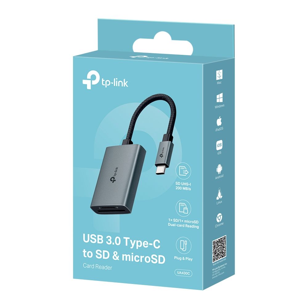 TP-Link UA430C USB Type-C to SD & microSD 3.0 Card Reader Grey