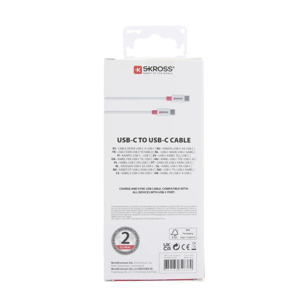 SKROSS USB-C to USB-C cable 1,2m White