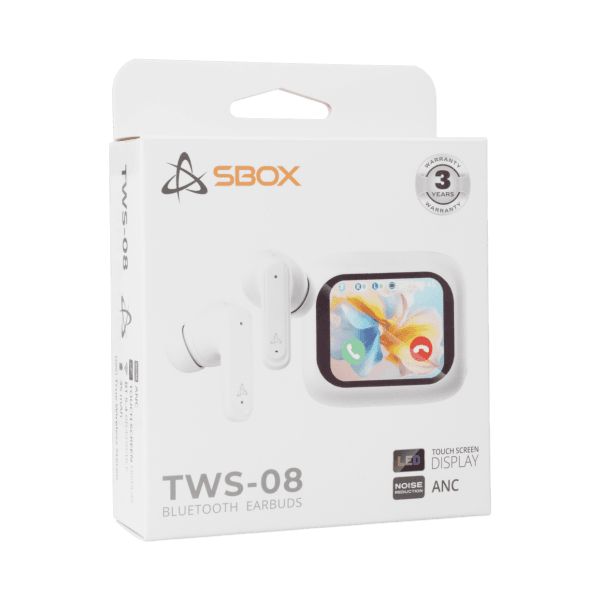 SBOX EB-TWS08 Bluetooth Earphones with ANC Touch Display White