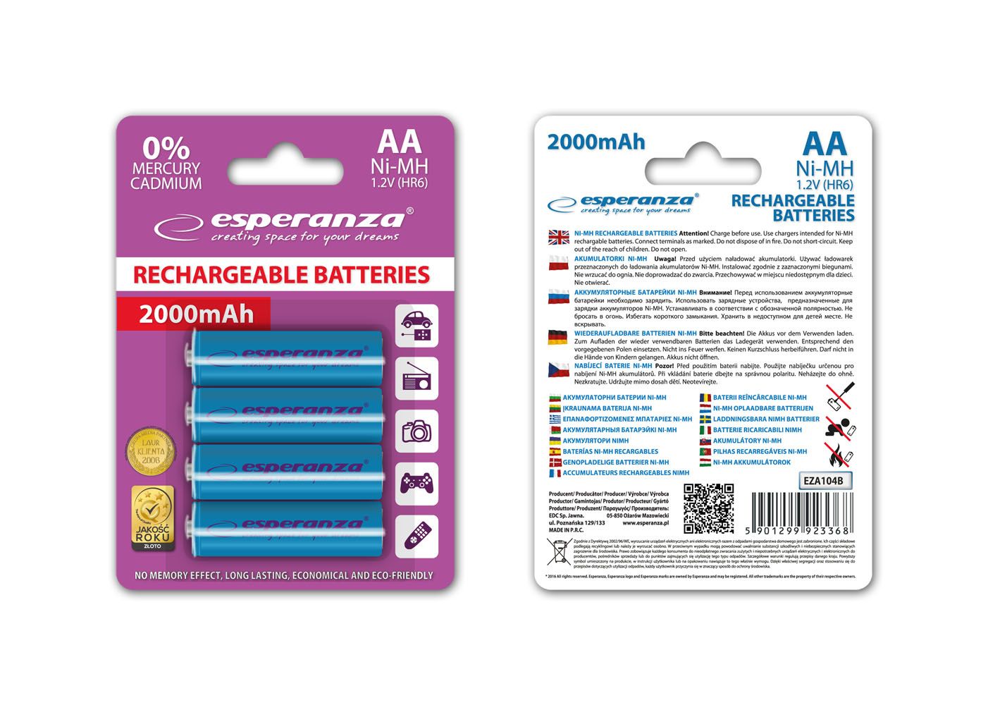 Esperanza 2000mAh AA Ni-MH akkumulátor 4db/csomag Blue