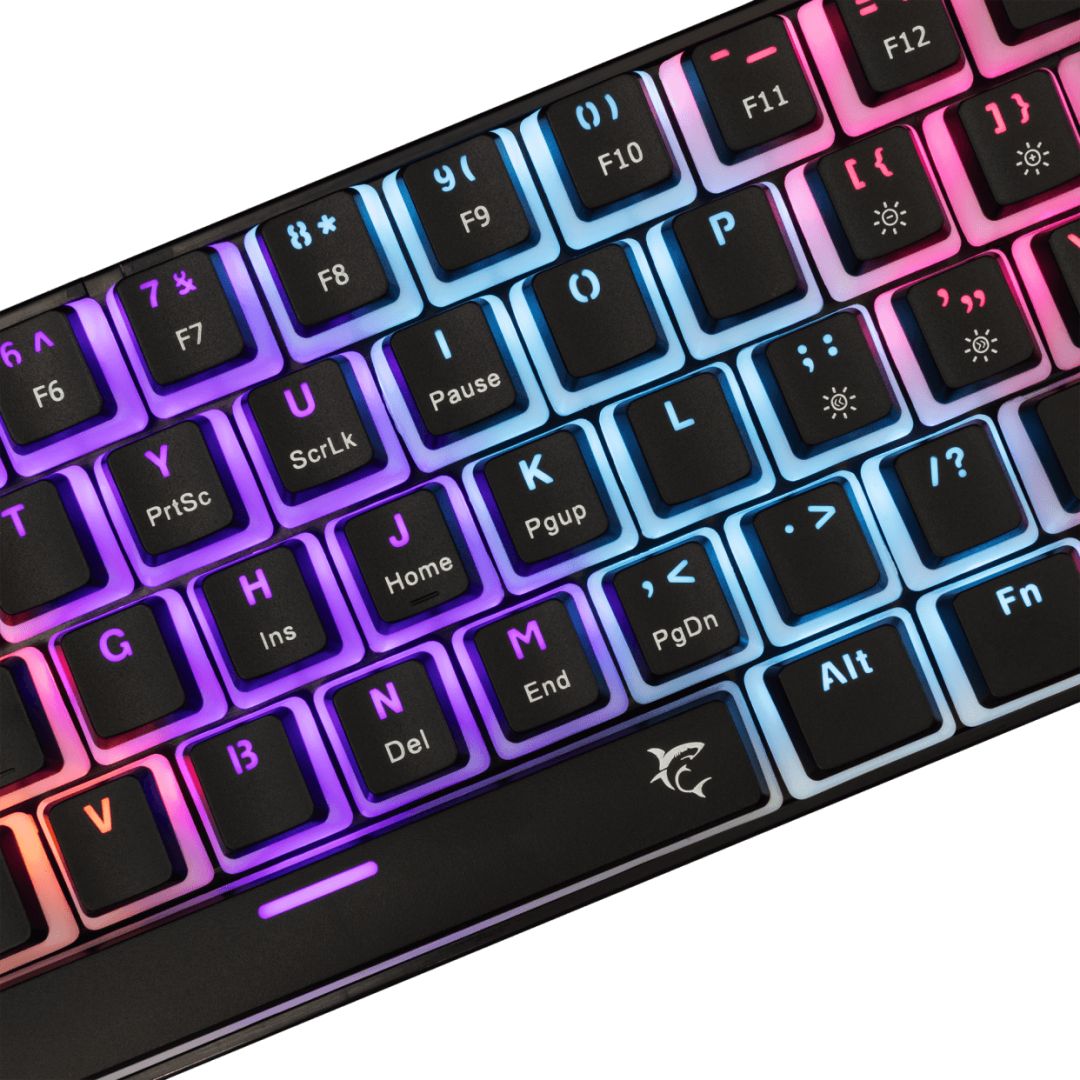 White Shark Ashiko 2 Blue Switches Mechanical 60% Gaming Keyboard Black US
