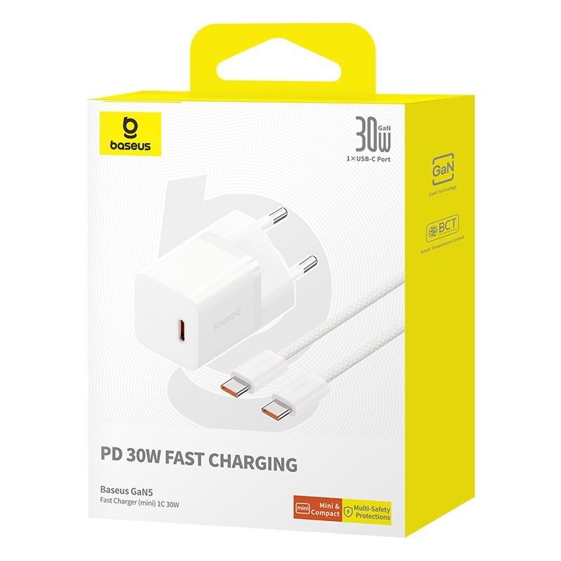 Baseus USB-C GaN5 mini 30W mains charger White
