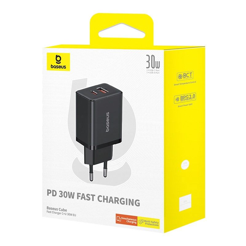 Baseus USB-C / USB-A adapter 30W mains charger Black