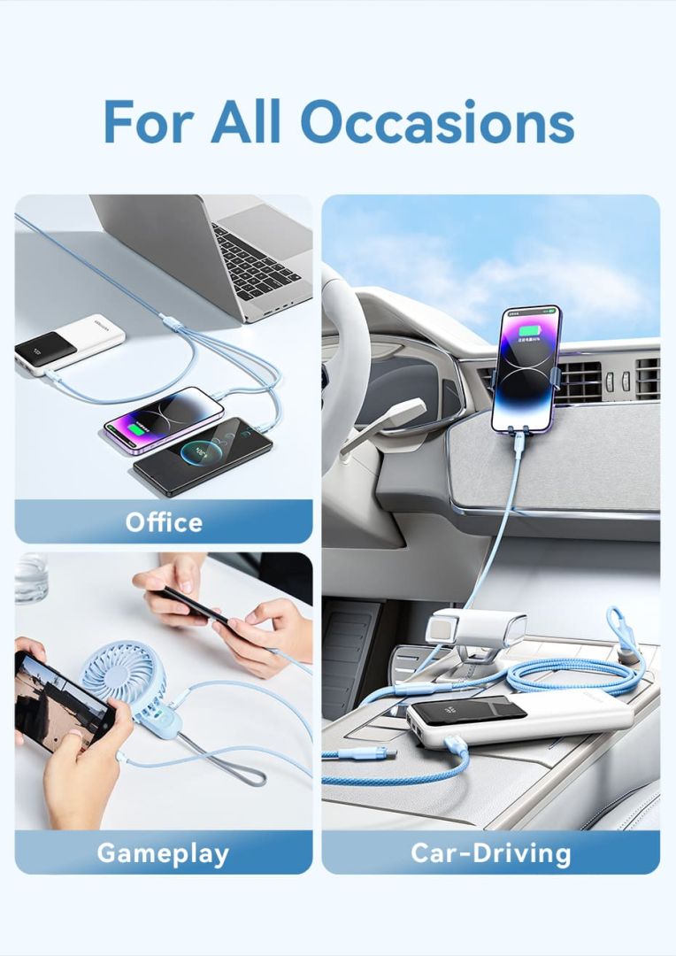 Vention USB 2.0 A Male to 3-in-1 USB-C & Lightning & Micro-B Male 3A Cable 1,5m Blue