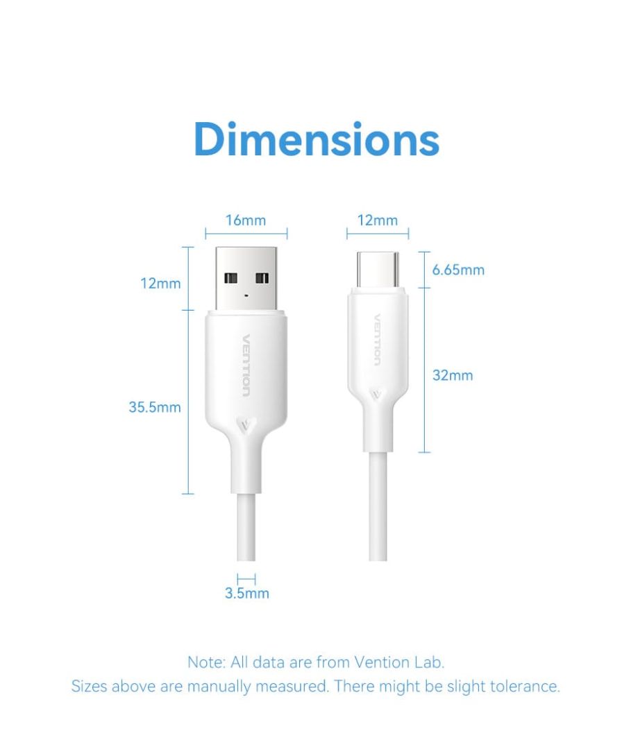 Vention USB 2.0 A Male to C Male 3A PVC Type cable 2m Blue