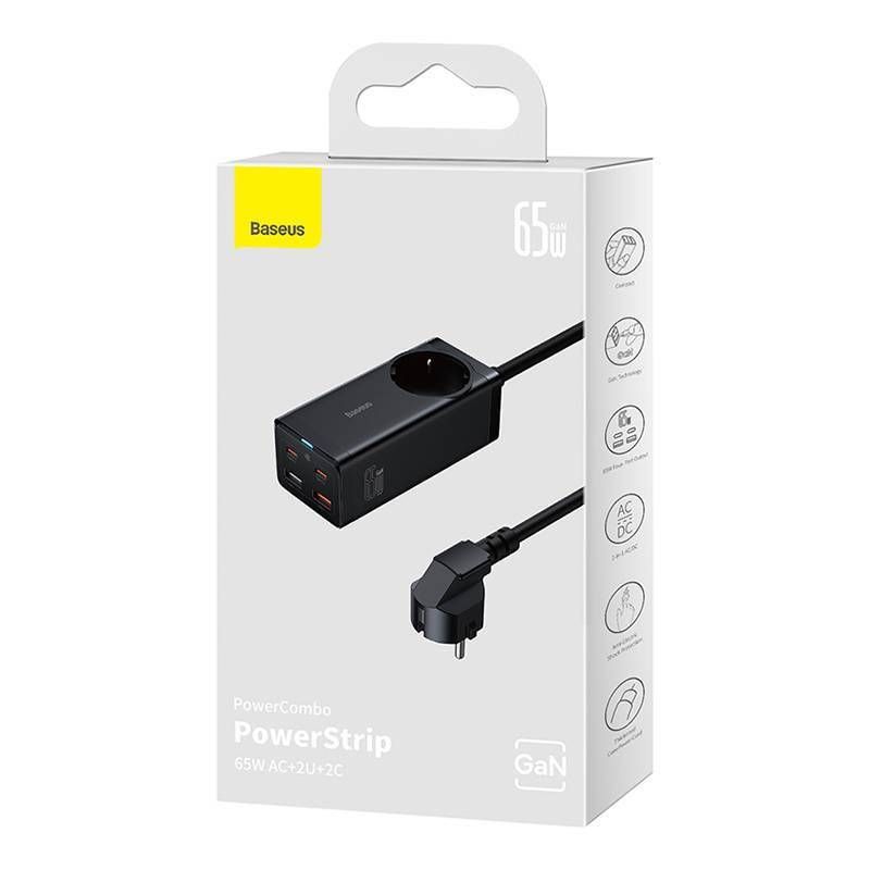 Baseus GaN3 Pro hálózati töltő 2xUSB + 2xUSB-C + AC 65W Black
