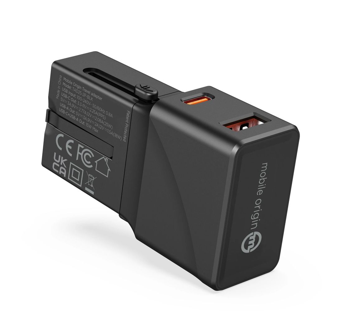 Mobile Origin Travel adapter 25W EU/US/UK/AU Black
