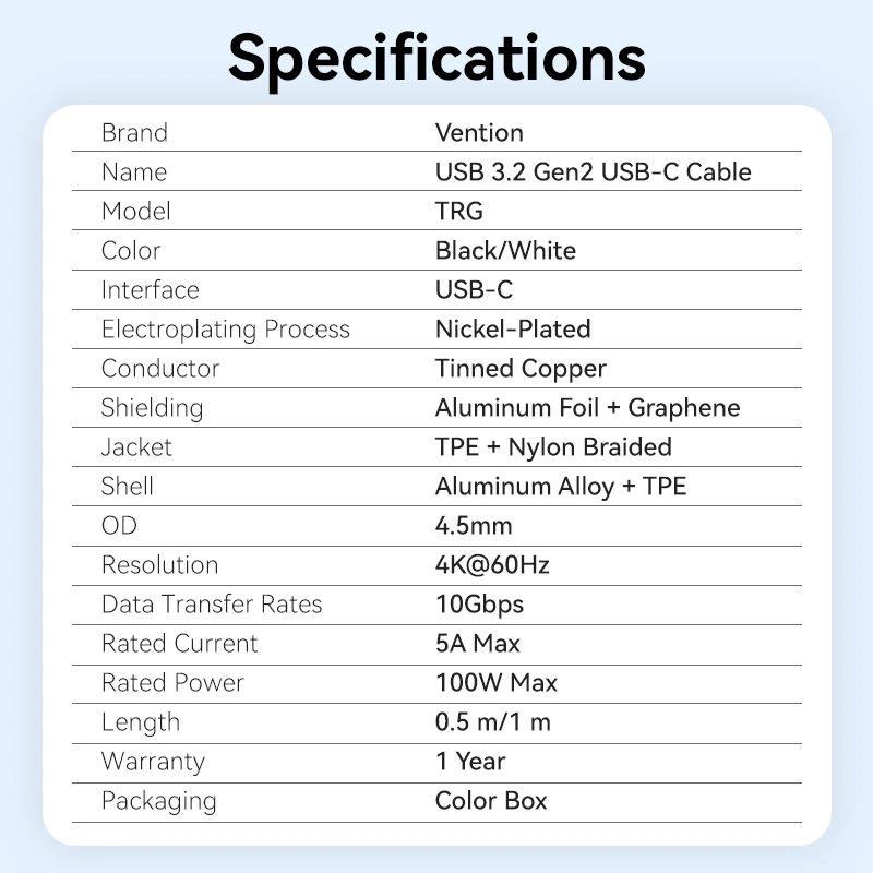 Vention USB-C 3.2/M cable 1m Black