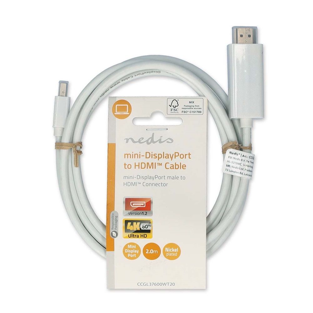 Nedis mini Display port to HDMI Cable 2m White