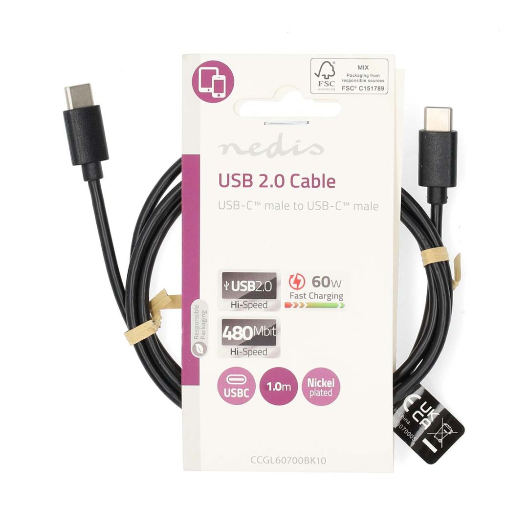 Nedis USB-C to USB-C USB Cable 1m Black