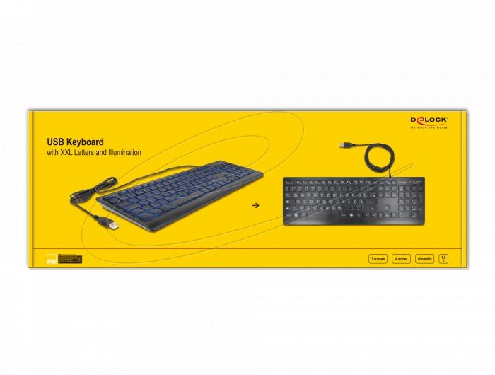 DeLock USB Keyboard wired 1.5m with XXL Letters and Illumination Black DE