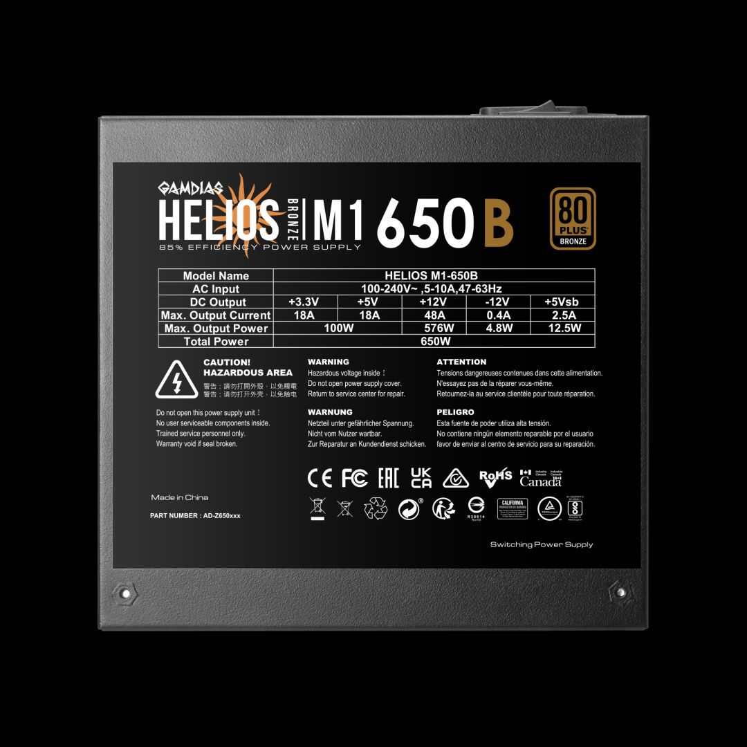 Gamdias 650W 80+ Bronze Helios M1-650B