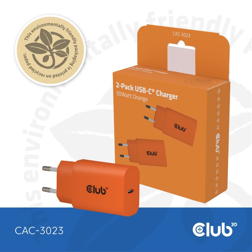 Club3D USB-C Charger 30W Orange (2-Pack)