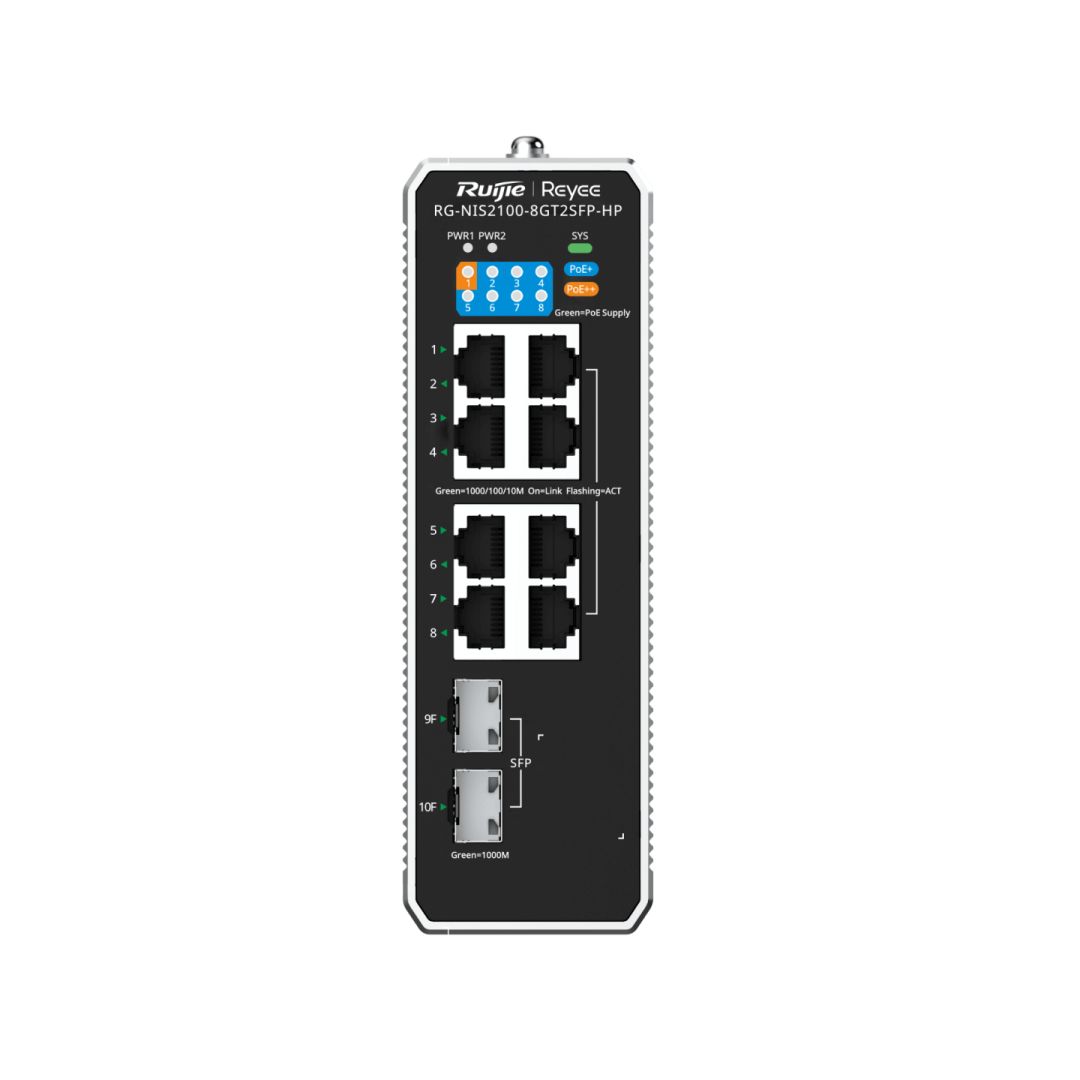 Reyee RG-NIS2100-8GT2SFP-HP 10-Port Cloud Managed Industrial Switch