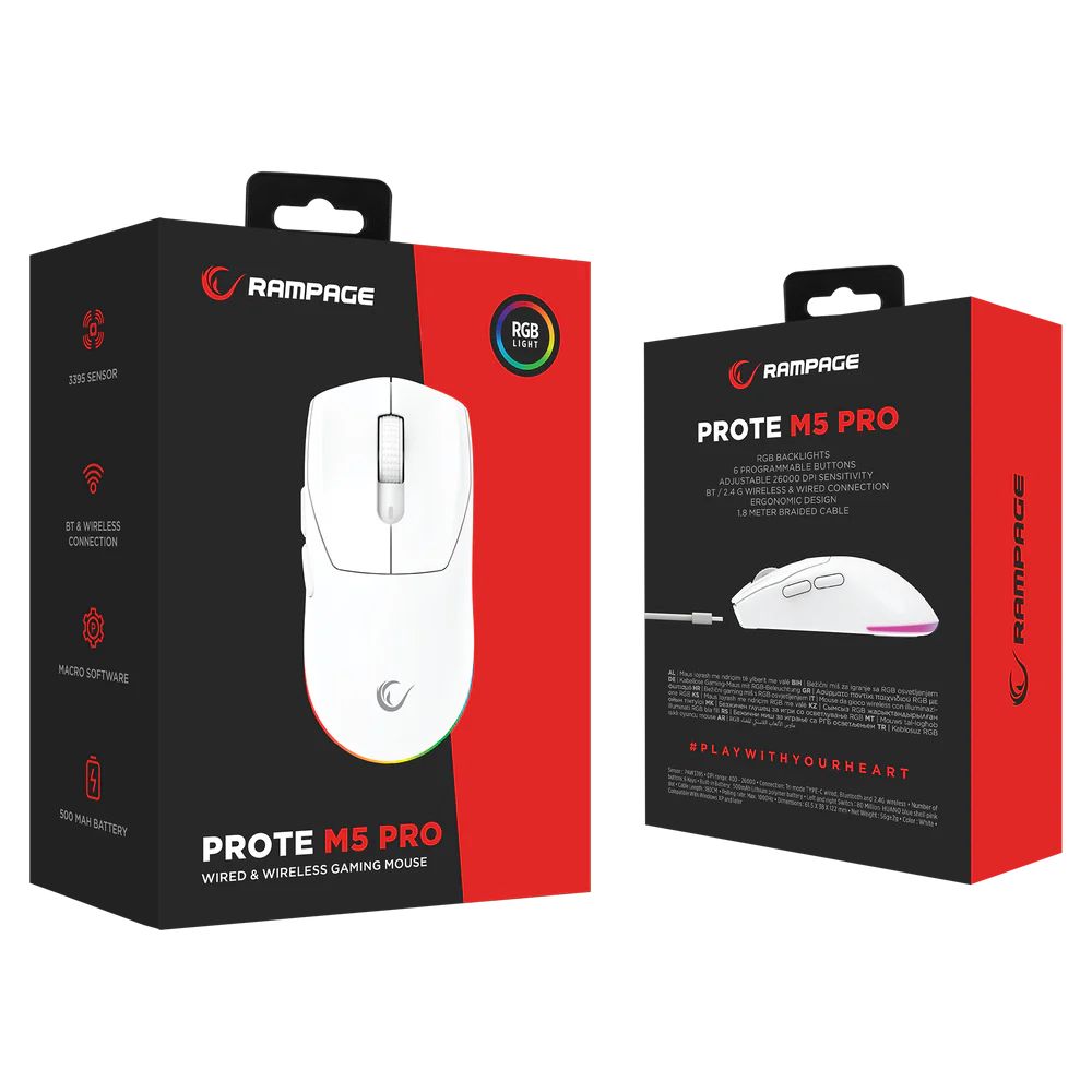 Rampage Prote M5 Pro Wired/Wireless Gaming Mouse White