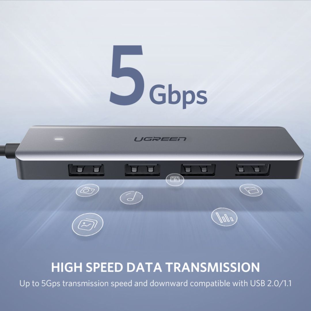 UGREEN 4-Port USB3.0 Hub with USB-C Power Supply