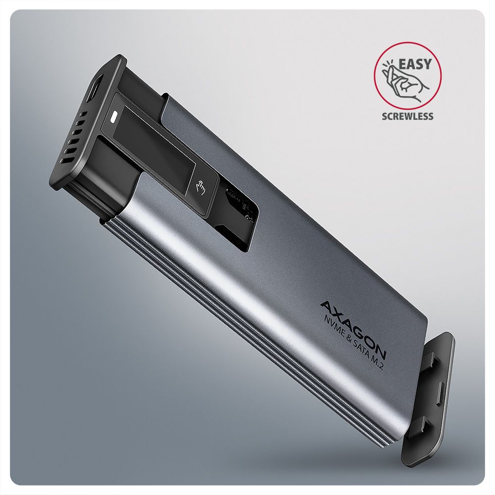 AXAGON EEM2-SD2 USB-C 10Gbps – M.2 NVMe & SATA SSD Display Box
