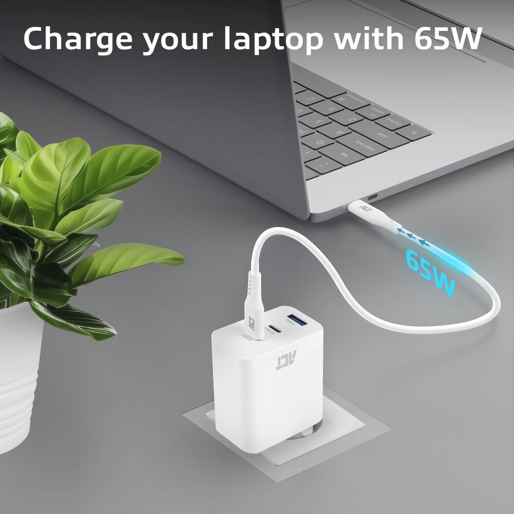 ACT ACT USB-C/USB-A Charger 65W 3-port with Power Delivery PPS, QuickCharge and GanFast