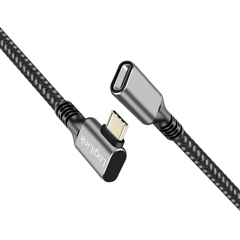Logilink Type-C cable C/M 90° to USB-C/F 5m Black/Grey