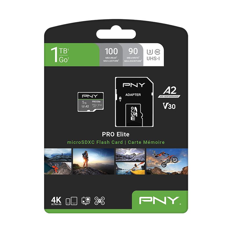 PNY 1TB microSDXC Pro Elite Class 10 U3 V30 A2 + adapterrel