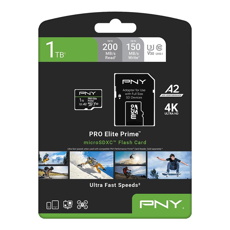 PNY 1TB microSDXC Pro Elite Prime Class 10 U3 V30 A2 + adapterrel