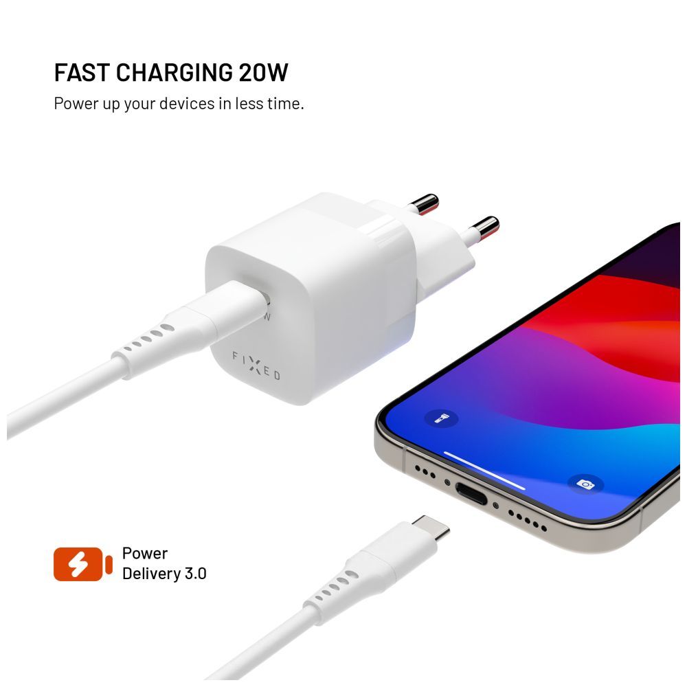 FIXED Mini Travel Charger 20W + USB-C/USB-C Cable White
