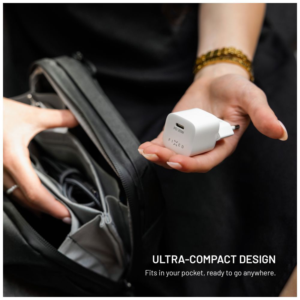 FIXED Mini Travel Charger 20W + USB-C/USB-C Cable White