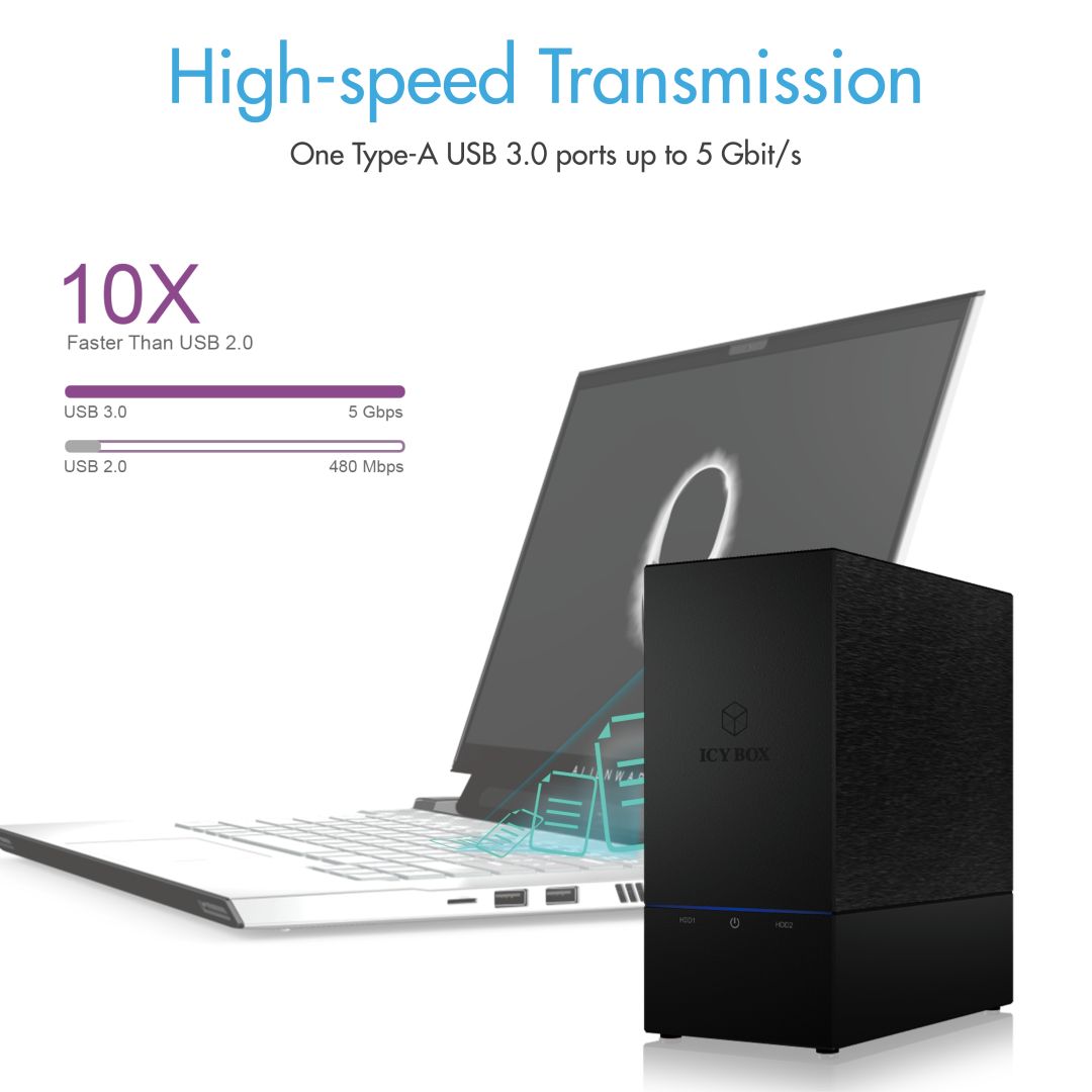 Raidsonic IcyBox IB-RD3621-U3 RAID enclosure for 2x HDD with USB 3.0 Type-A interface and fan