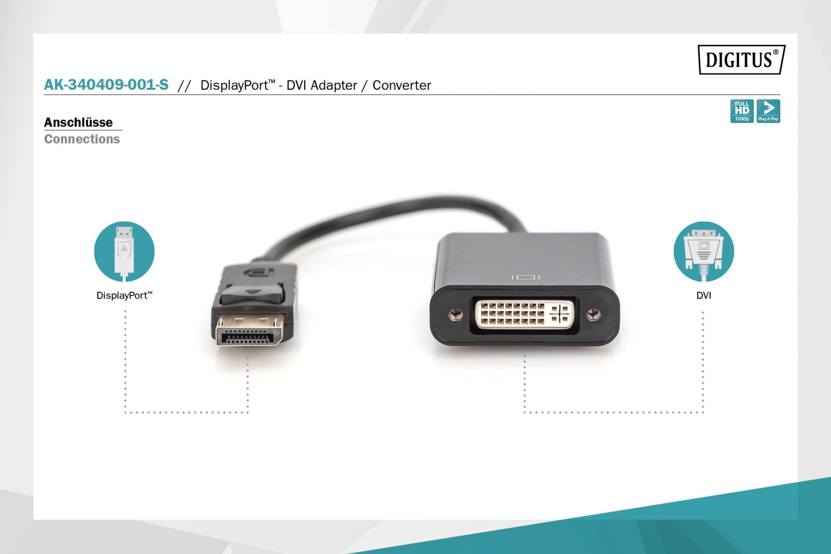 Assmann DisplayPort adapter cable, DP - DVI (24+5)