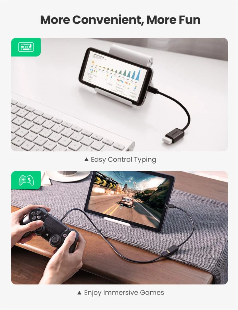 UGREEN microUSB to USB OTG Adapter Connector Cable 0,12m Black
