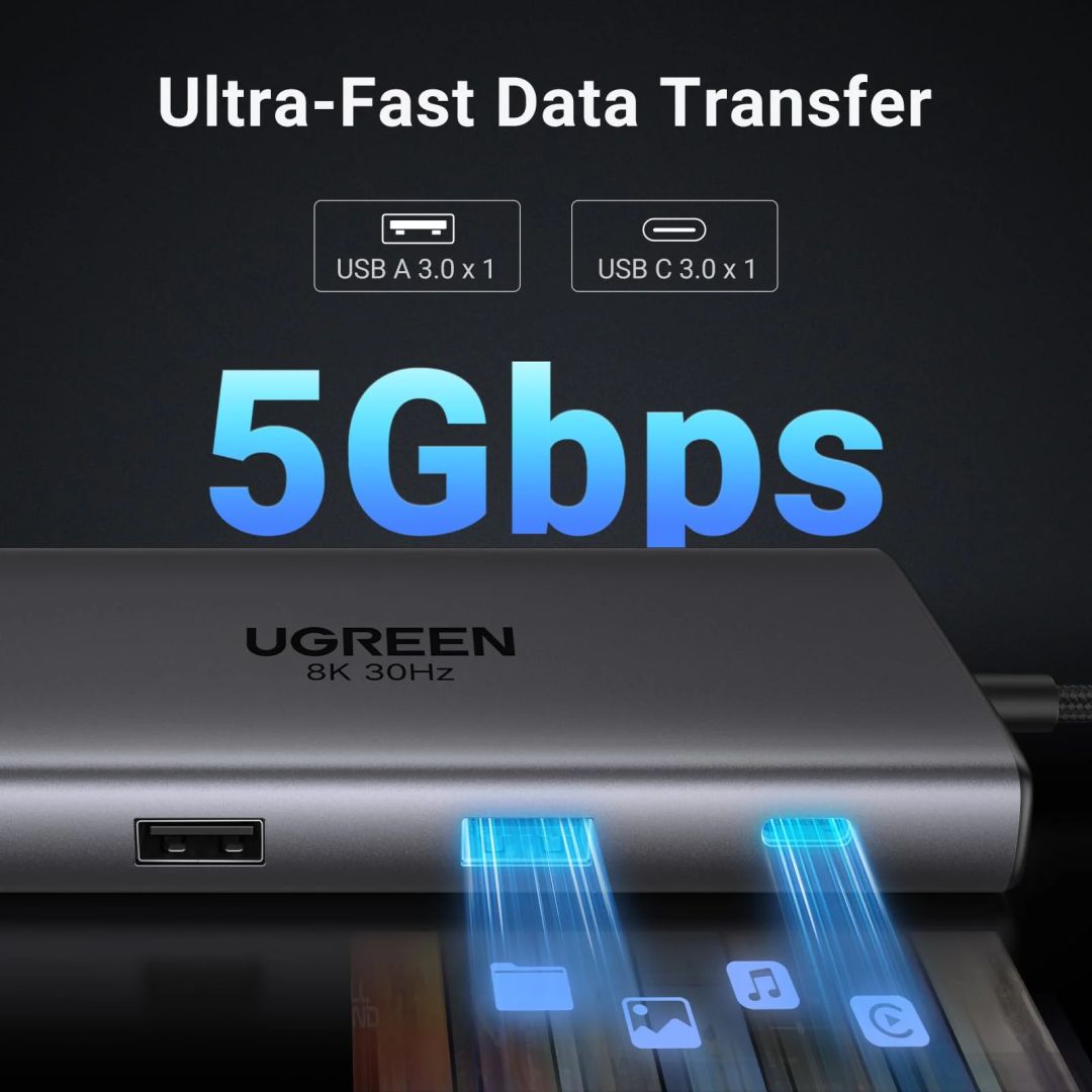 UGREEN Revodok Pro 210 10-in-1 USB-C Hub (Dual HDMI 4K@60Hz, 100W PD) Grey
