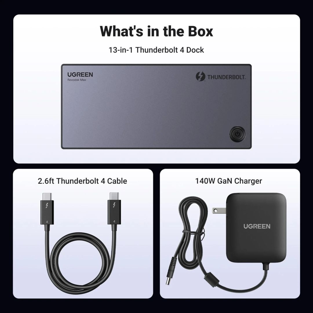 UGREEN Revodok Max 313 Thunderbolt 4 Dock, 13-in-1 40Gbps Docking Station Grey