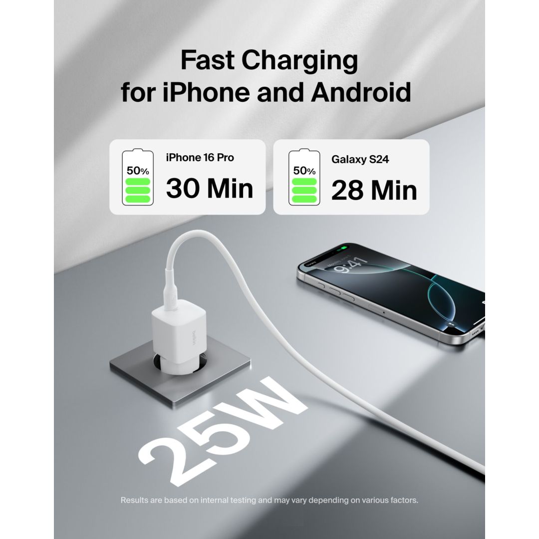 Belkin WCA012KQBK BOOST Charge 25W USB-C Adapter White