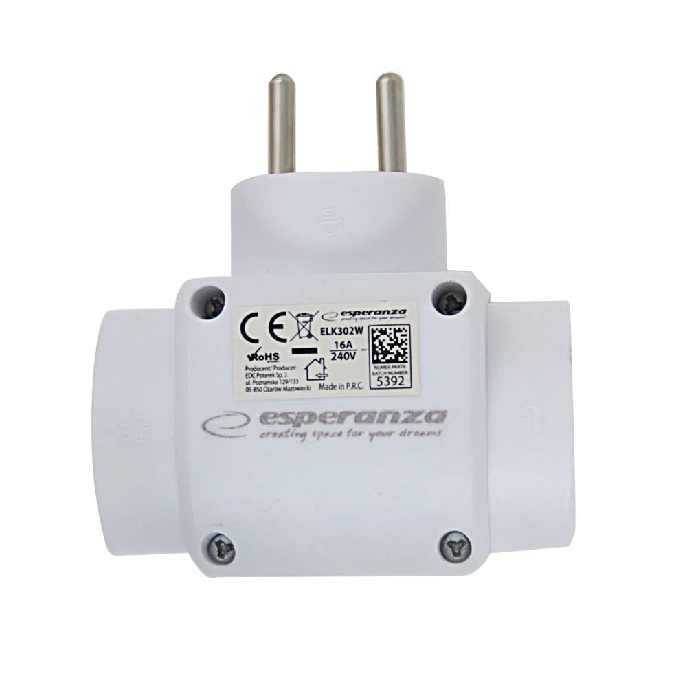 Esperanza Socket Splitter 3 Hálózati Elosztó 3DIN Fali White