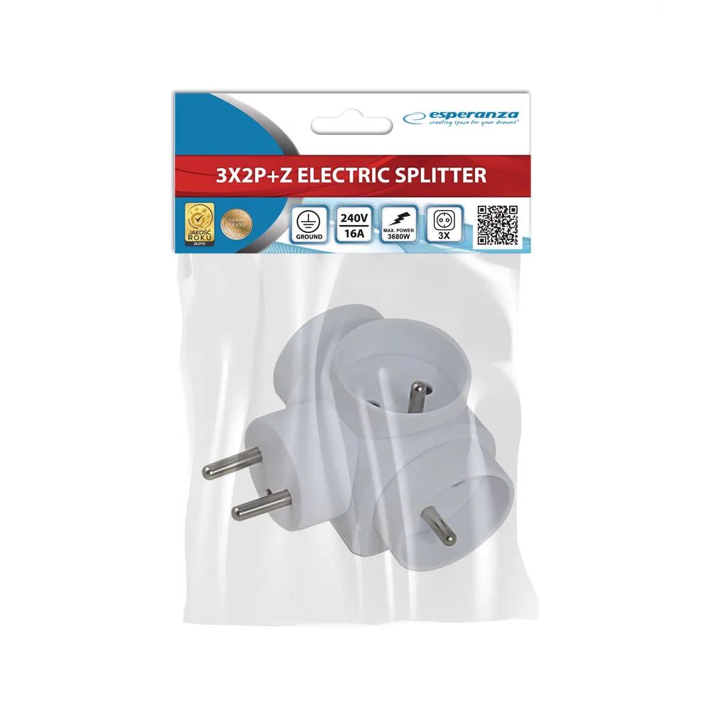 Esperanza Socket Splitter 3 Hálózati Elosztó 3DIN Fali White