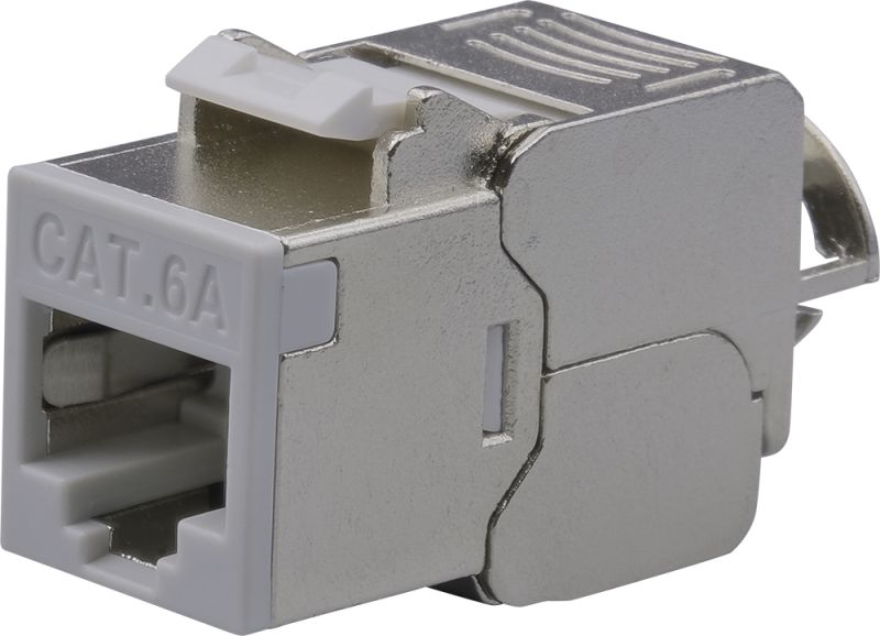 Nestron Keystone STP csatlakozó; Cat6A; 180°; szerszám nélkül szerelhető; szürke