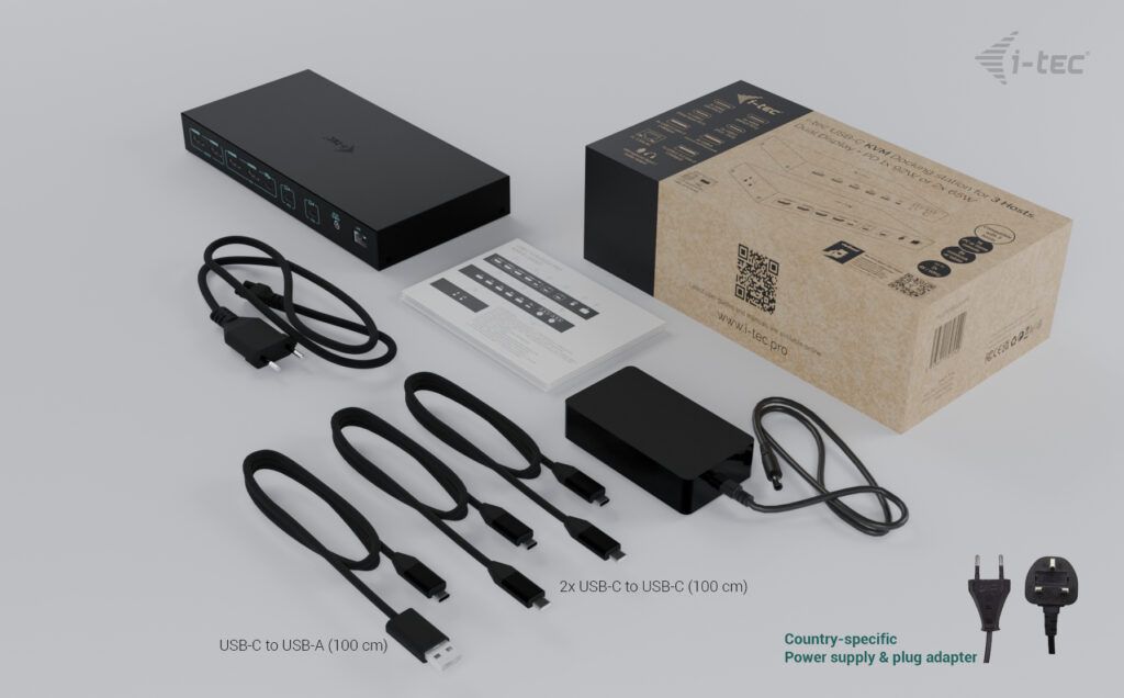 I-TEC USB-C KVM Dock PRO for Three Hosts Dual Video, with 2x Power Delivery max 92W