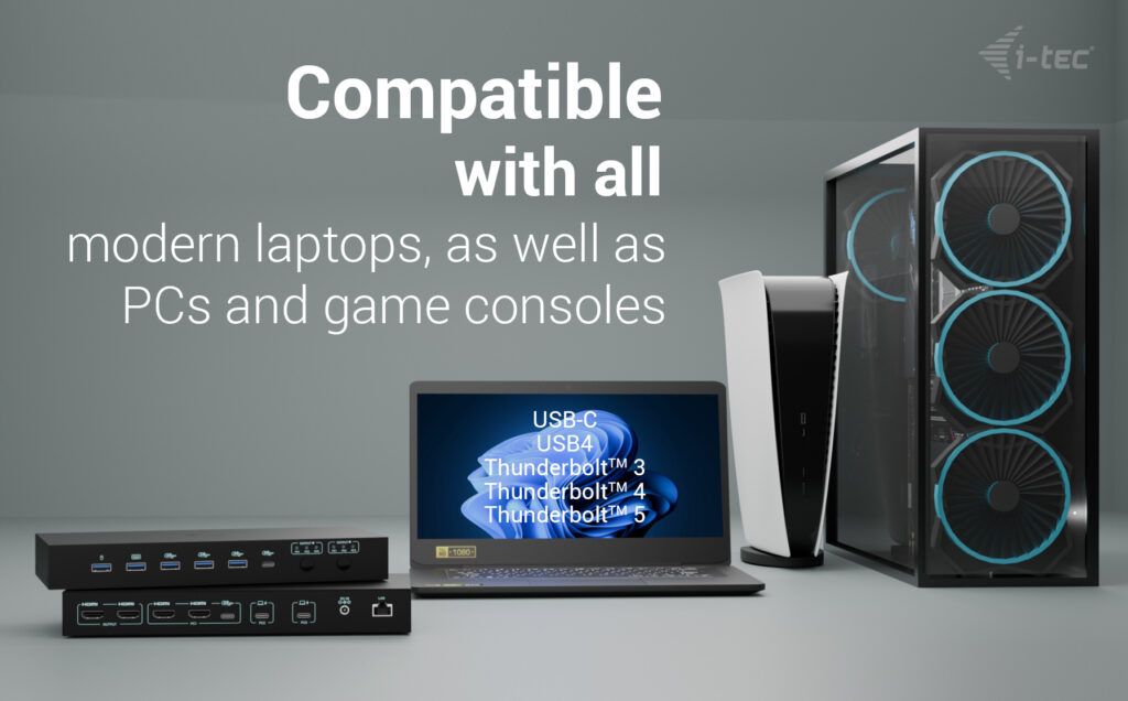 I-TEC USB-C KVM Dock PRO for Three Hosts Dual Video, with 2x Power Delivery max 92W