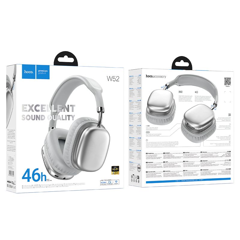 Hoco W52 Plus Tone Bluetooth Headset Silver