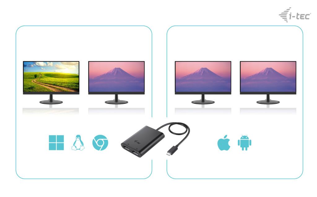 I-TEC USB-C Dual 4K/60Hz (single 8K/30Hz) DP Video Adapter