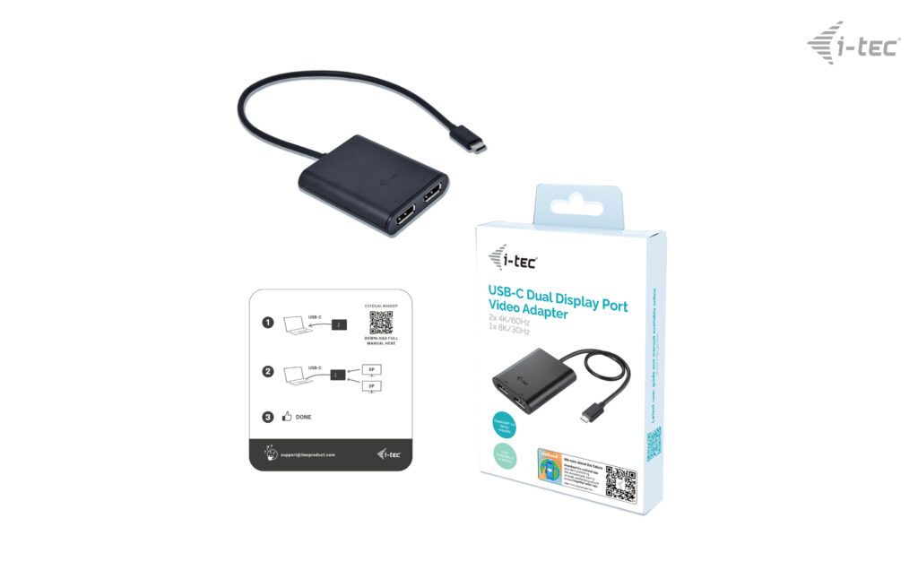 I-TEC USB-C Dual 4K/60Hz (single 8K/30Hz) DP Video Adapter