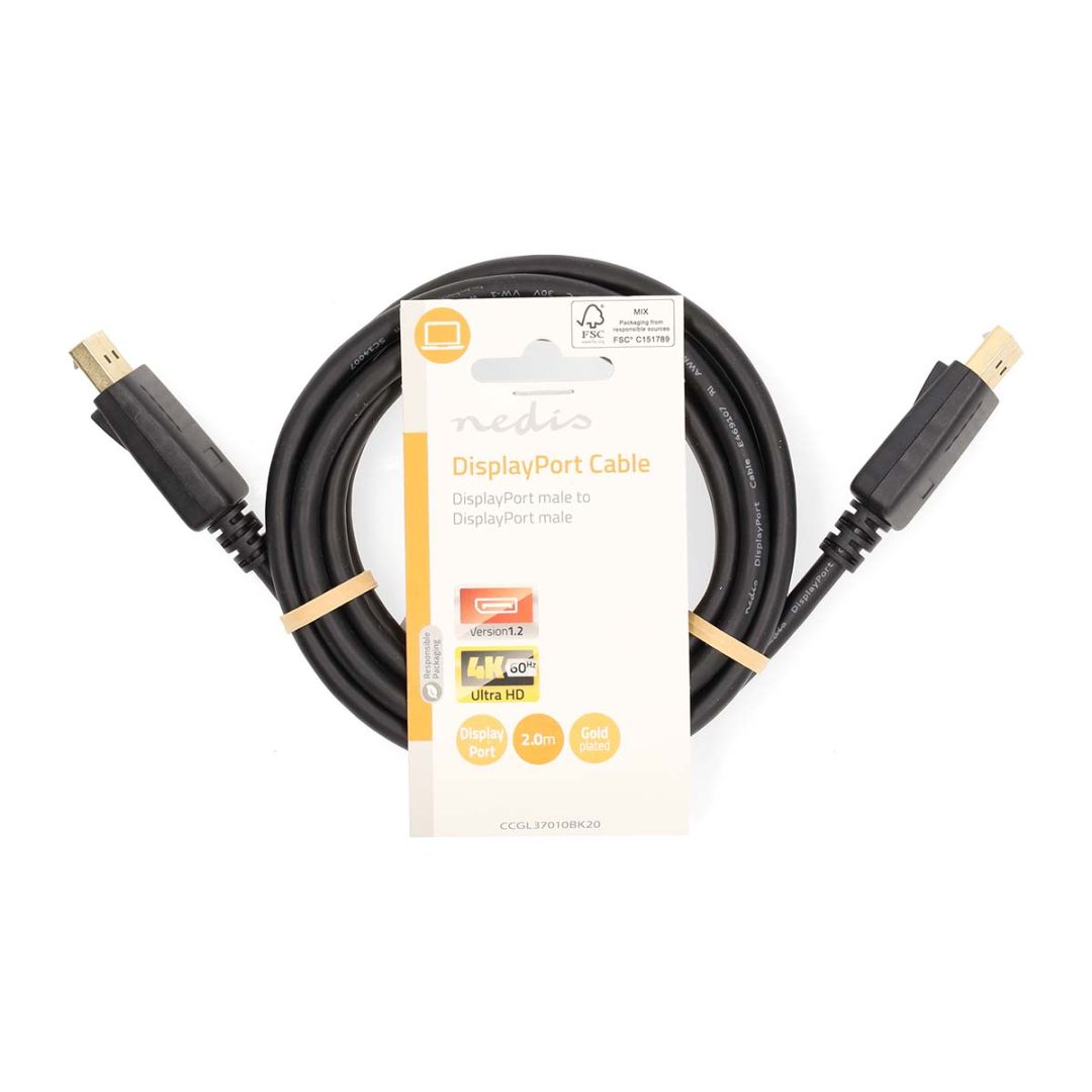 Nedis DisplayPort Male to DisplayPort Male 4K@60Hz Gold Plated 2m Black