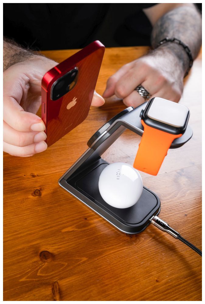 FIXED 3in1 MagPowerstation Alu vezeték nélküli töltőállvány MagSafe rögzítőelemmel, asztroszürke