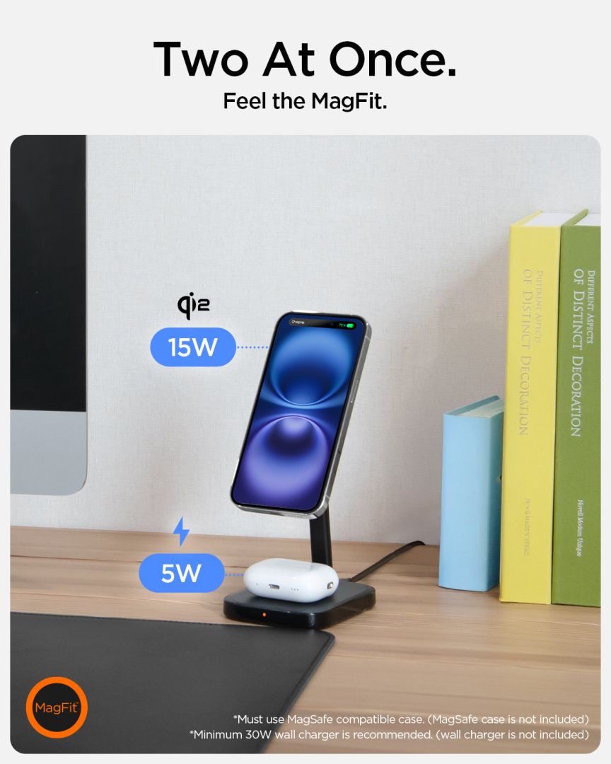 Spigen ArcField MagSafe Wireless Charger 2-in-1 Qi2 15W Black