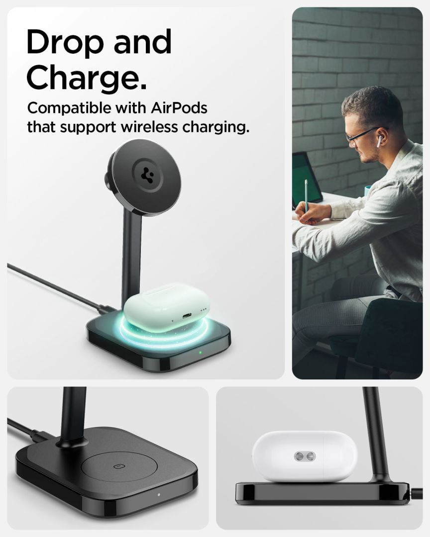 Spigen ArcField MagSafe Wireless Charger 2-in-1 Qi2 15W Black