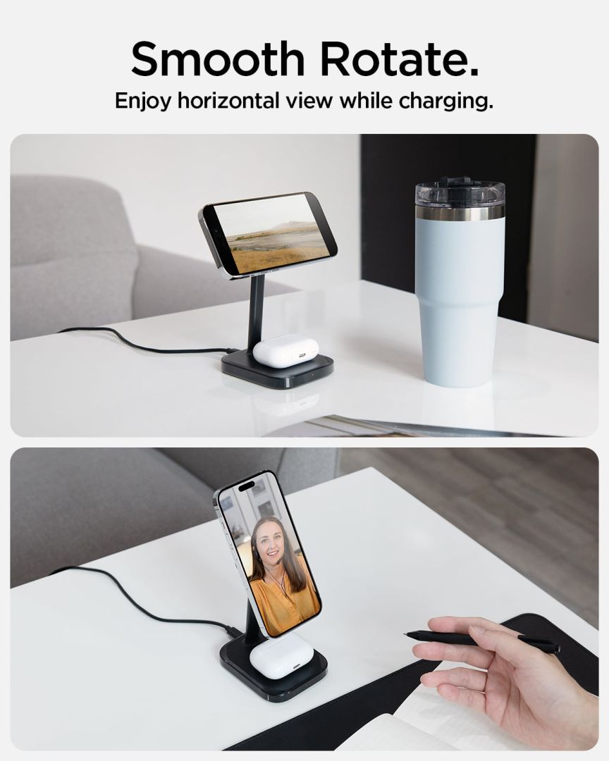 Spigen ArcField MagSafe Wireless Charger 2-in-1 Qi2 15W Black